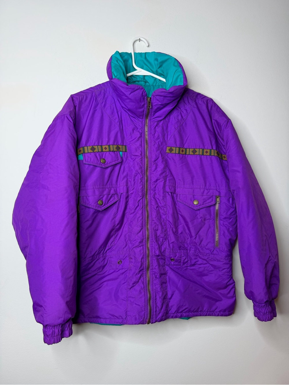 Vintage Edelweiss Purple Teal Ski Jacket Women’s Size M/L Retro 90s Puffer - Picture 3 of 10